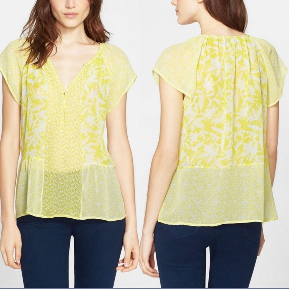 Joie 'Anerae' Silk Top Yellow-Lime [SZ Medium ] | Anthropologie